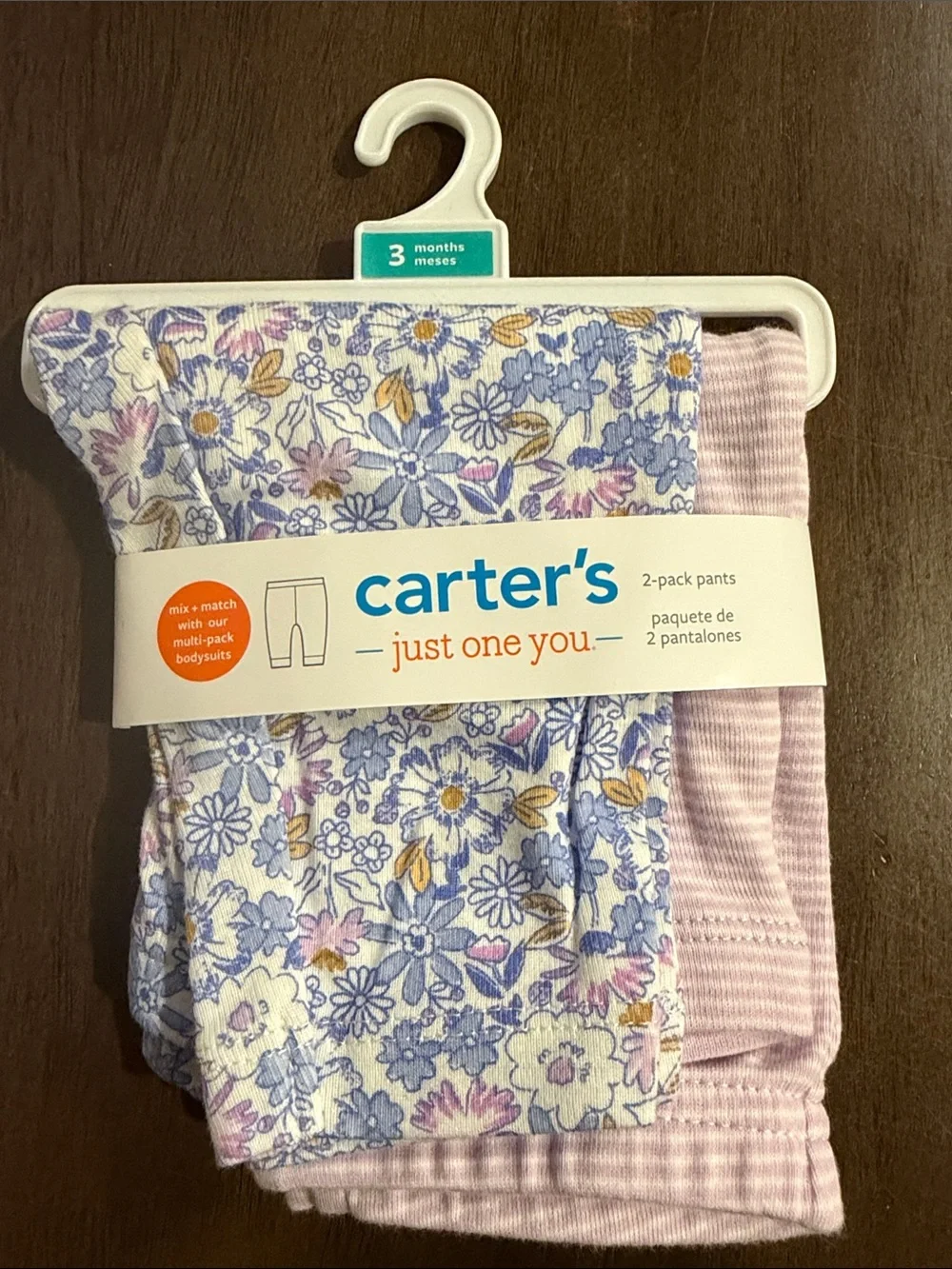 NWT Carter's 2-Pack Floral and Pink Stripe Baby Pants 3months